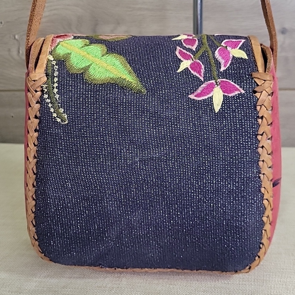 Handmaid Embroidered Canvas Leather Crossbody Shoulder Bag - Picture 4 of 10
